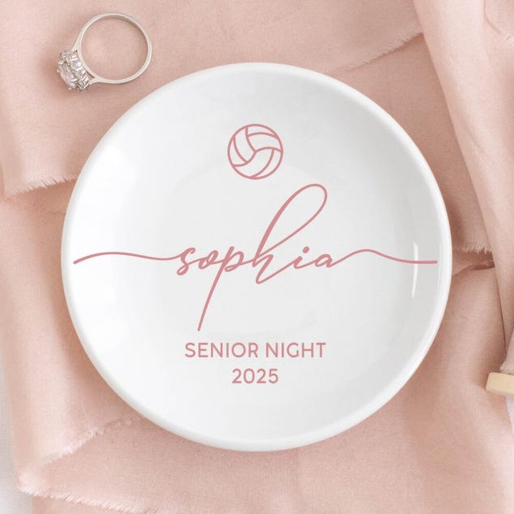 Personalized Volleyball Jewelry Dish: Custom Senior Night Gift with Name